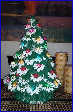 Vintage 90's Nowell Mold Flocked Ceramic Bird Lighted Christmas Tree 16.5x12