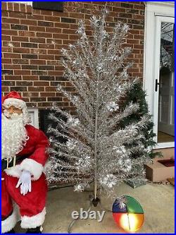 Vintage Aluminum Silver Christmas Tree 6 1/2 Ft 94 Branches w Multi Light