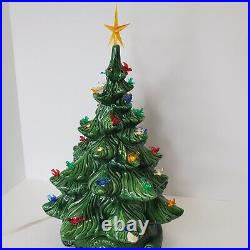 Vintage Atlantic Mold 17 Lighted Ceramic Christmas Tree, Base & Bird Bulbs READ