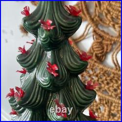 Vintage Atlantic Mold 32 Ceramic Lighted Christmas Tree 3 Pieces RARE Red Birds