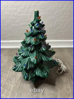 Vintage Atlantic Mold Ceramic 13 inch Lighted Christmas Tree With Music Box Base