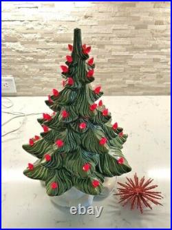 Vintage Atlantic Mold Ceramic Christmas Tree 13 Tall with Red Lights withBase
