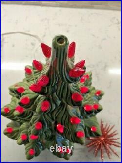 Vintage Atlantic Mold Ceramic Christmas Tree 13 Tall with Red Lights withBase