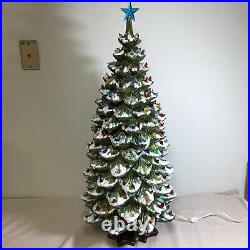 Vintage Atlantic Mold Ceramic Christmas Tree 34Flocked Green Lighted HUGE