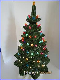 Vintage Atlantic Mold Ceramic Lighted Christmas Tree 21 Tall 1970's WITH BASEE