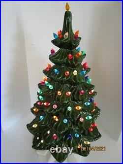 Vintage Atlantic Mold Ceramic Lighted Christmas Tree 21 Tall 1970's WITH BASEE