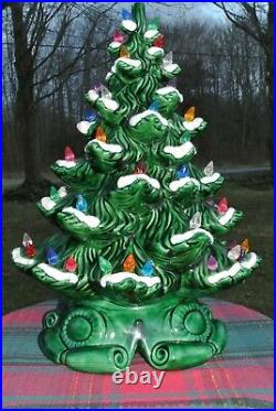 Vintage Atlantic Mold Green Flocked Lighted Christmas Tree 15 Tall 1970
