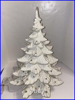 Vintage Atlantic Mold White Ceramic Light Up Christmas Tree With Base 21.5 FLAW