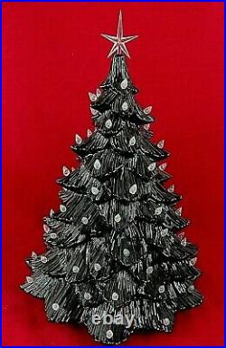 Vintage Black Ceramic Christmas Tree Halloween Lighted Clear Lights 14 No Base