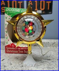 Vintage Bradford Celestial Star Rotating Light Tree Topper Atomic Christmas