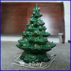 Vintage Ceramic Christmas Tree 17 Inch Atlantic Mold Scroll Base Lighted Birds