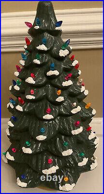 Vintage Ceramic Christmas Tree 20 Inches Lighted Removable Colored Bulbs Tested