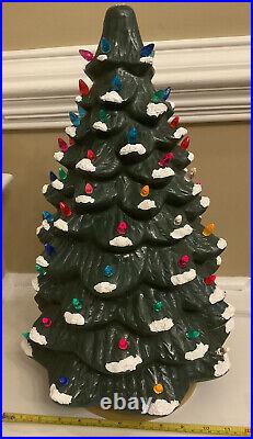 Vintage Ceramic Christmas Tree 20 Inches Lighted Removable Colored Bulbs Tested