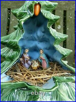 Vintage Ceramic Christmas Tree Atlantic Mold Nativity Set Inside- Light