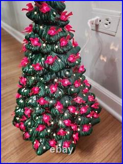 Vintage Ceramic Christmas Tree Cardinal Lights 21 With Base Lights Up Musical