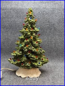 Vintage Ceramic Christmas Tree Lighted Green Missing 7 Bulbs
