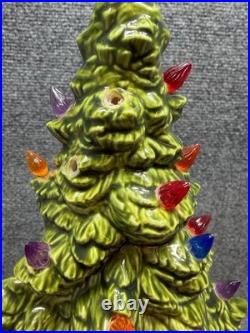 Vintage Ceramic Christmas Tree Lighted Green Missing 7 Bulbs