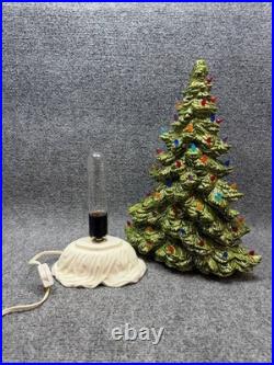 Vintage Ceramic Christmas Tree Lighted Green Missing 7 Bulbs
