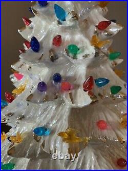 Vintage Ceramic Christmas Tree White Birds Gold Flocked 25 100+ lights RARE