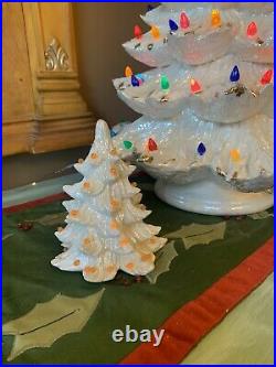 Vintage Ceramic Christmas Tree White Birds Gold Flocked 25 100+ lights RARE