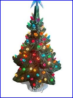 Vintage Ceramic Christmas Tree with Lights Gold White Base Works