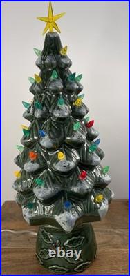 Vintage Ceramic Lighted Christmas Tree 17 Holly Base