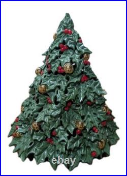 Vintage Ceramic Lighted Christmas Tree Holly Berries Gold Ornaments 19