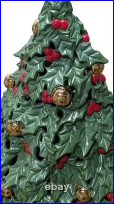 Vintage Ceramic Lighted Christmas Tree Holly Berries Gold Ornaments 19