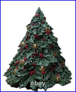 Vintage Ceramic Lighted Christmas Tree Holly Berries Gold Ornaments 19