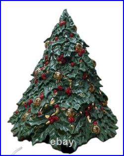 Vintage Ceramic Lighted Christmas Tree Holly Berries Gold Ornaments 19