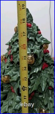 Vintage Ceramic Lighted Christmas Tree Holly Berries Gold Ornaments 19