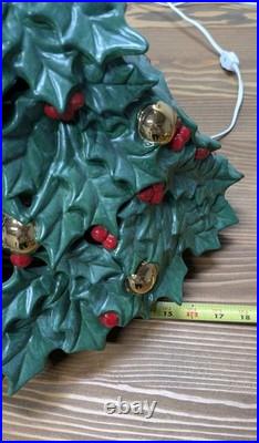 Vintage Ceramic Lighted Christmas Tree Holly Berries Gold Ornaments 19