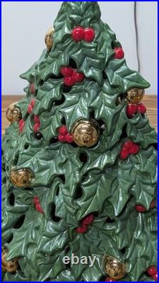 Vintage Ceramic Lighted Christmas Tree Holly Berries Gold Ornaments 19