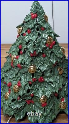 Vintage Ceramic Lighted Christmas Tree Holly Berries Gold Ornaments 19