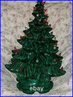 Vintage Ceramic Lighted Green Christmas Tree 20 Inch Tall Light Up Atlantic Mold
