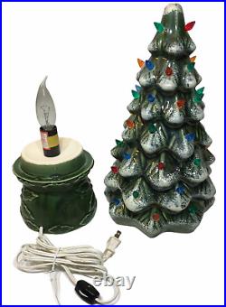 Vintage Ceramic Lighted Green Christmas Tree Flocked 17.5 Classic Living Xmas