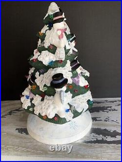 Vintage Ceramic Mold Snowman Lighted 16 Christmas Tree with Electrified Base