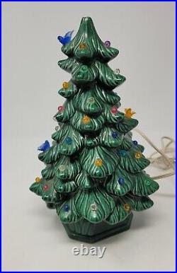 Vintage Cermaic Lighted 1980 Christmas Tree Hand Painted Hobbyist Lights Birds