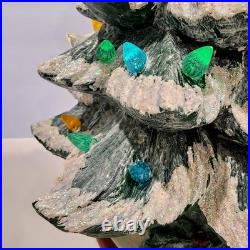 Vintage Hand Painted 15 Ceramic Lighted Christmas Tree with Glitter Flocked Snow
