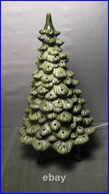 Vintage Holland Mold 19 Lighted Green Ceramic Christmas Tree with Stand