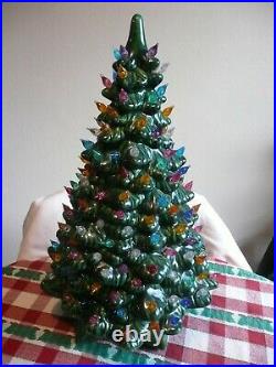 Vintage LARGE Ceramic Christmas Tree Lighted Hand Painted Holland Mold 19 Tall