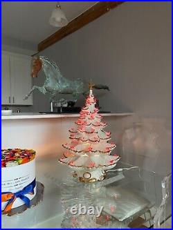 Vintage LG Pink Ceramic Lighted Christmas Tree 3-Piece Decorative 26 H 20 D