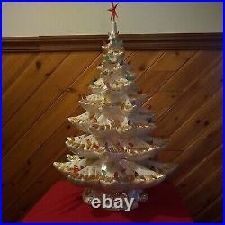 Vintage LG WHITE & Gold Pin Hole Ceramic Lighted Christmas Tree Decorative 26