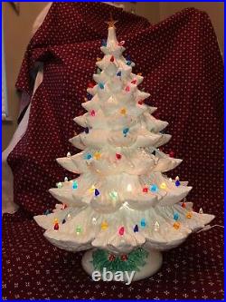 Vintage LG WHITE Nowell Ceramic Lighted Christmas Tree 3-Piece Decorative 26 H