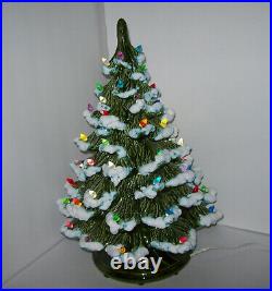 Vintage Large Ceramic Christmas Tree 19.5 Flocked Lighted Mold & Base