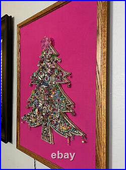 Vintage Large Framed Christmas Tree Costume Jewelry Art Collage Light Up 24x30 Vintage Large Framed Christmas Tree Costume Jewelry Art Collage Light Up 24x30