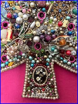 Vintage Large Framed Christmas Tree Costume Jewelry Art Collage Light Up 24x30 Vintage Large Framed Christmas Tree Costume Jewelry Art Collage Light Up 24x30