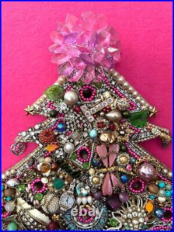 Vintage Large Framed Christmas Tree Costume Jewelry Art Collage Light Up 24x30 Vintage Large Framed Christmas Tree Costume Jewelry Art Collage Light Up 24x30