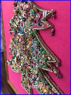 Vintage Large Framed Christmas Tree Costume Jewelry Art Collage Light Up 24x30 Vintage Large Framed Christmas Tree Costume Jewelry Art Collage Light Up 24x30