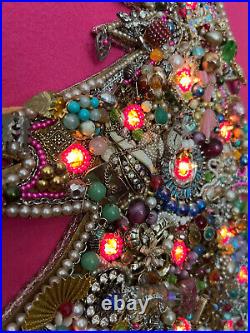 Vintage Large Framed Christmas Tree Costume Jewelry Art Collage Light Up 24x30 Vintage Large Framed Christmas Tree Costume Jewelry Art Collage Light Up 24x30